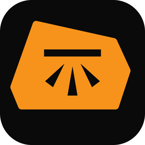 The Cairn app icon: an orange field stone with the Ordnance Survey bench mark cut into it, on a near-black tile